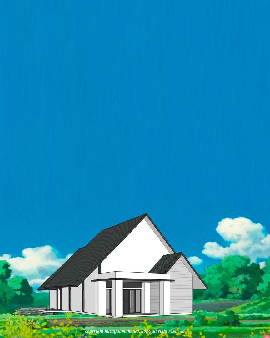 Contemporary residential architectural concept visualization in green landscape, view 12